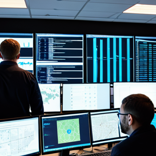 Home 6 Security Operations Center (SOC)**
"A brightly lit, modern Security Operations Center filled with security professionals. Analysts are working at multiple computer screens displaying dashboards with security data and threat intelligence feeds. Focus on collaboration and activity. Clean and organized environment. Desktops are displaying network traffic analysis and threat maps. One analyst is leading a discussion at a large screen displaying a simulated incident response plan. Fully clothed, professional environment, appropriate content, safe for work, perfect anatomy, natural proportions, high quality, realistic rendering, professional photography."
**