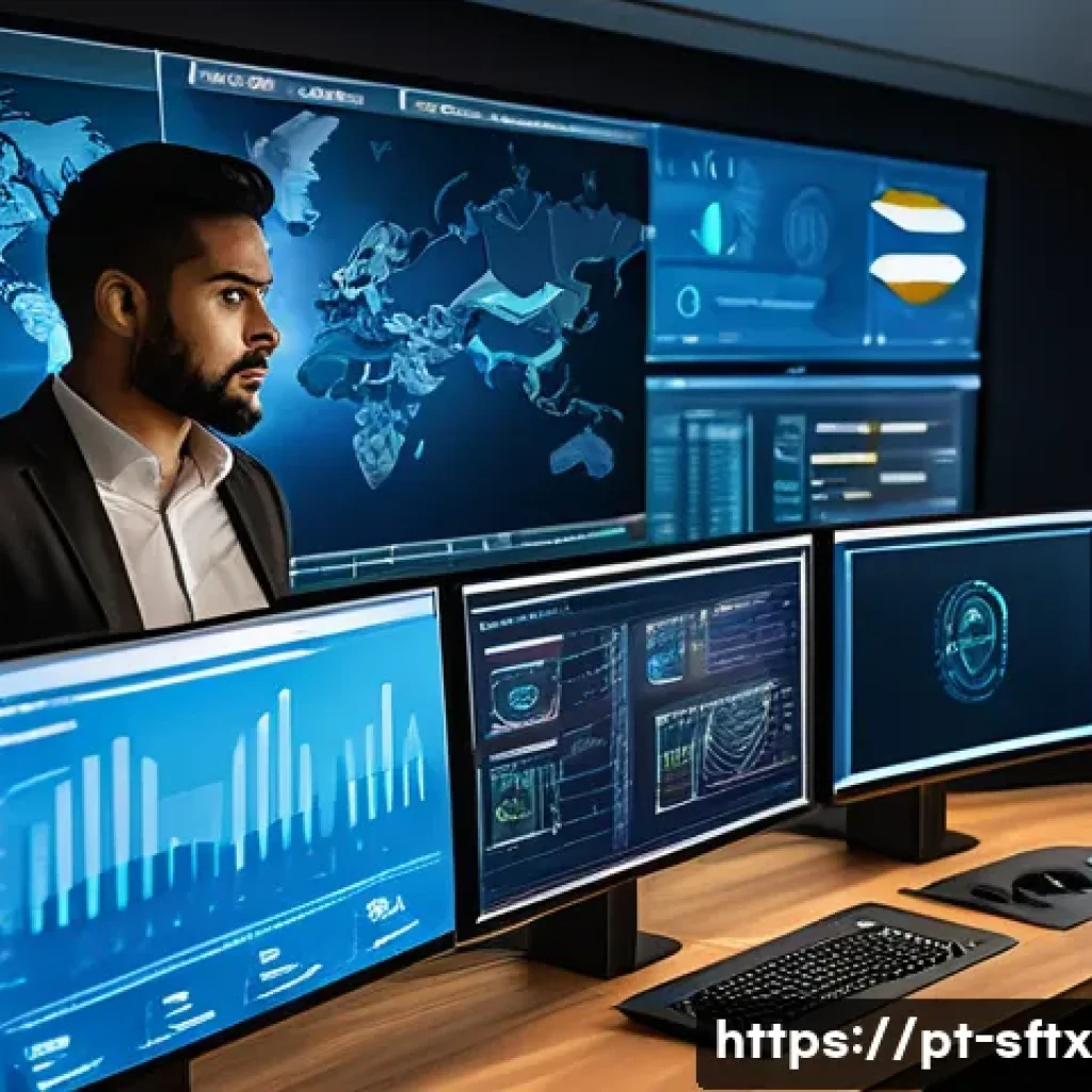 보안 오케스트레이션과 프로세스 개선 전략 - A modern cybersecurity operations center with diverse professionals collaborating around multiple la...