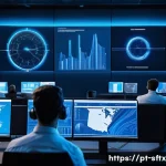 Home 22 보안 오케스트레이션 자동화의 벤치마크 조사 - A modern cybersecurity operations center with a diverse team of professionals actively monitoring mu...