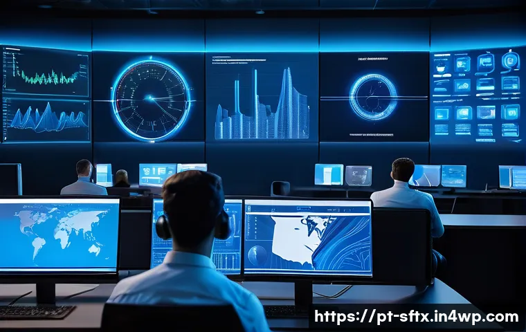 보안 오케스트레이션 자동화의 벤치마크 조사 - A modern cybersecurity operations center with a diverse team of professionals actively monitoring mu...