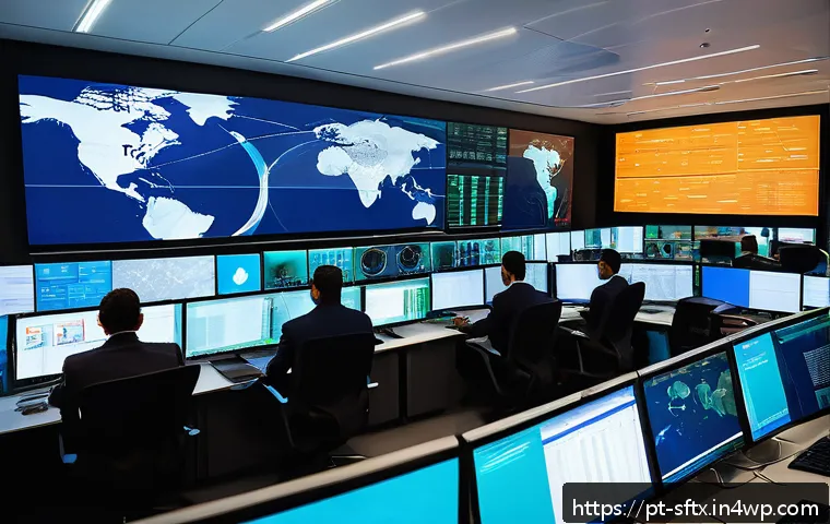 보안 오케스트레이션 자동화의 트렌드 분석 - A high-tech cybersecurity operations center with a diverse team of Brazilian professionals collabora...